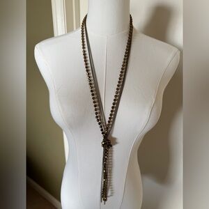 Bronze Beaded Tassel Necklace | Multi Strand Gunmetal Chain | Adjustable Lariat